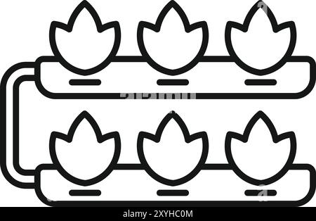 Hydroponic system cultivating six plants using water and nutrients instead of soil Stock Vector