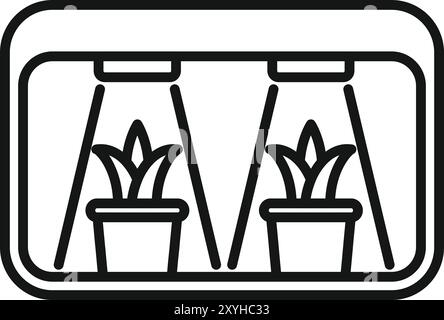 Simple outline icon of a home gardening setup using led grow lights to help plants thrive Stock Vector