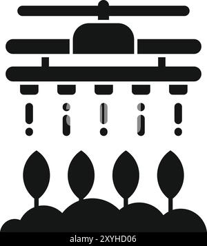 Black glyph icon for an automatic irrigation system watering plants in a smart farm Stock Vector