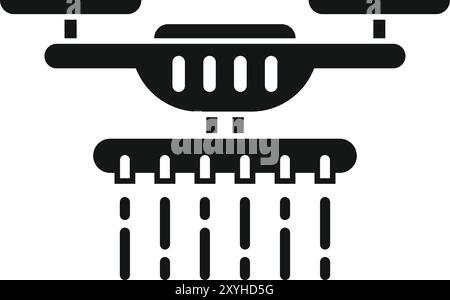 Black glyph icon for a smart farm drone spraying water or fertilizer on crops Stock Vector
