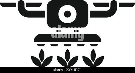 This simple vector icon represents a drone spraying crops on a smart farm Stock Vector