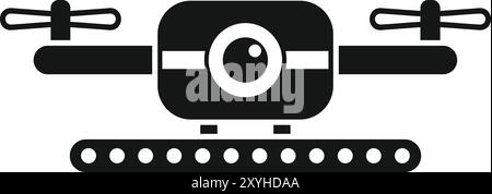 This simple icon represents a drone scanning goods on a conveyor belt Stock Vector