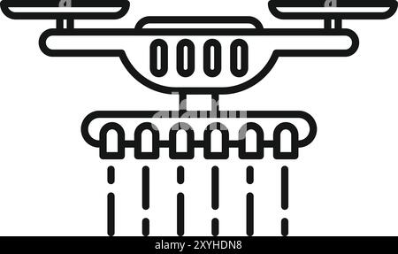 This icon represents a drone spraying fertilizer on a field, embodying the concept of smart farming technology in modern agriculture Stock Vector