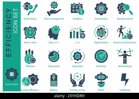 Efficiency icon set. solid icon style. icon related to business. productivity, time management, capability, and more. business element vector illustra Stock Vector
