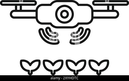 This icon represents a drone spraying crops, symbolizing precision agriculture and technological advancements in farming Stock Vector