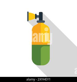 Yellow and green oxygen tank with a long shadow on a white background Stock Vector