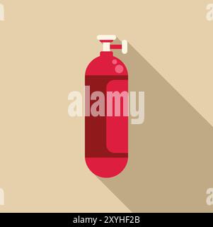 Red oxygen tank with a valve, commonly used for diving and medical purposes, is depicted against a light brown background Stock Vector
