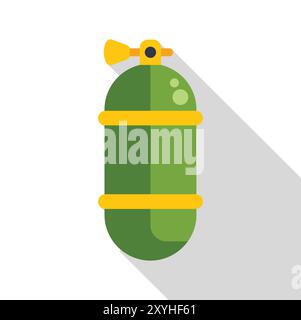 Green scuba diving oxygen tank with valve for breathing underwater Stock Vector