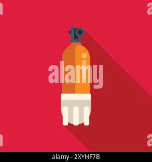 Oxygen tank icon in flat style with long shadow, representing diving equipment for underwater respiration Stock Vector
