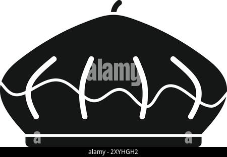This simple black and white vector icon represents a classic french beret, often associated with artists, poets, and intellectuals Stock Vector