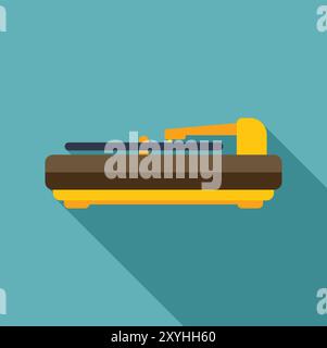 Vintage yellow vinyl record player playing music flat design icon with long shadow Stock Vector