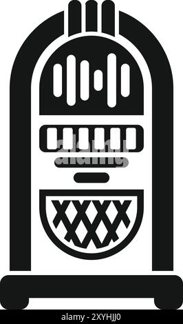 Black glyph icon representing a vintage jukebox playing music, designed in a simple and recognizable silhouette style Stock Vector