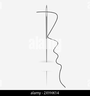 Needle with thin thread stuck in the fabric Stock Vector