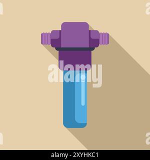 Cartoon water filter cartridge purifying drinking water with long shadow on a light brown background Stock Vector
