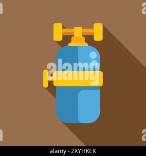 Blue oxygen cylinder with yellow belt and valve, designed in a flat style with long shadow Stock Vector