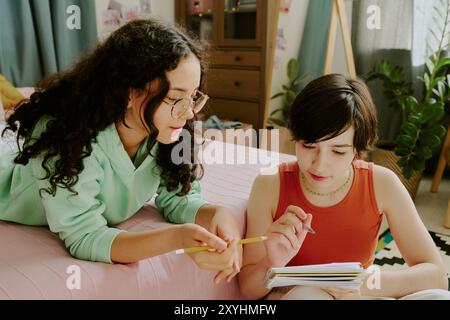 Collaborating on Project in Modern Living Room Stock Photo