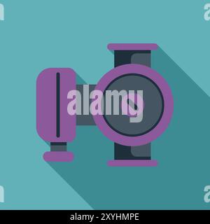 Water pump icon in flat style with long shadow, isolated on turquoise background Stock Vector