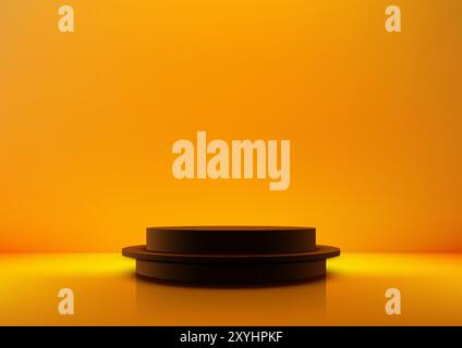3D Two Tiered Black Podium on Bright Yellow Background, Minimalist Mockup for Product Display and Showcase in Modern Interior Design Stock Vector