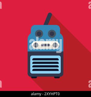 Blue welding machine casting a long shadow, depicted on a vibrant red background Stock Vector