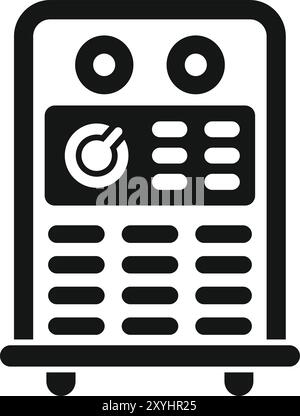 Black and white icon of an inverter welding machine with a control panel, designed for welding with electrodes Stock Vector