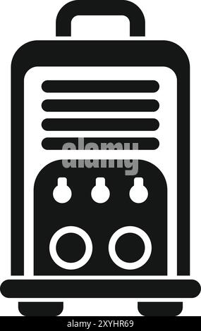 Portable welding machine showing control panel with buttons and indicators, front view, in solid black Stock Vector