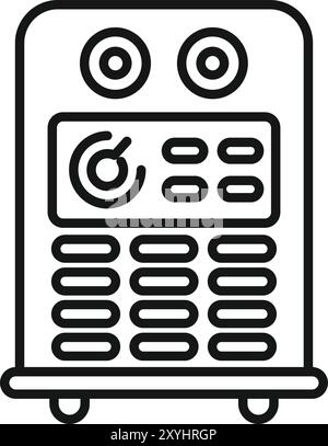 Line drawing of an inverter welding machine with a control panel showing working settings Stock Vector