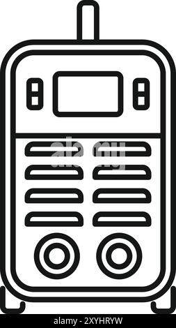 Inverter welding machine with a digital control panel displaying welding current and voltage settings icon outline style Stock Vector