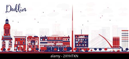 Abstract Dublin Ireland city skyline with color buildings. Vector illustration. Cityscape with landmarks. Stock Vector