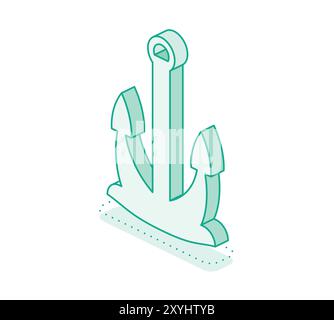 Isometric outline anchor. Vector illustration. Icon isolated on white background. Marine anchor icon. Stock Vector