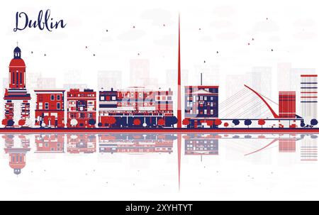 Abstract Dublin Ireland city skyline with color buildings and reflections. Vector illustration. Cityscape with landmarks. Stock Vector