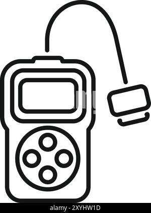 Simple line icon of a digital glucometer measuring blood sugar level, for diabetes monitoring Stock Vector