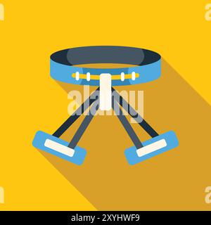 Blue climbing harness with loops for equipment fastening on yellow background with long shadow Stock Vector