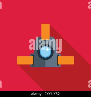 Headlamp icon in flat style with long shadow, isolated on red background Stock Vector