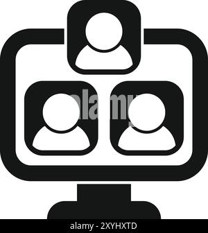 Group video call on desktop computer icon showing business meeting, webinar or online class Stock Vector
