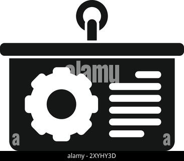 Black glyph icon for project management board with gear and text representing strategy plan Stock Vector