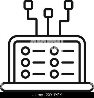 This icon represents a computer processing a blockchain, connecting several blocks of data Stock Vector