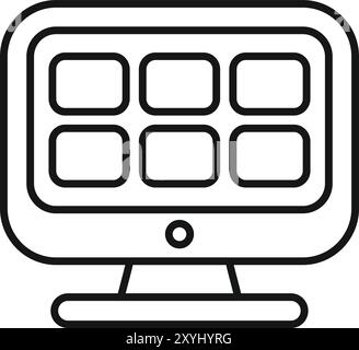 Simple line icon representing a computer monitor displaying multiple applications on its screen Stock Vector