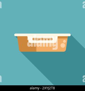 Plastic food container with lid flat design icon with side shadow on turquoise background Stock Vector