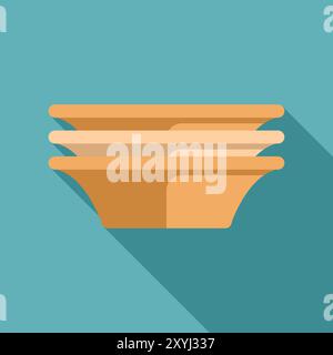 Minimalist illustration featuring a stack of three empty round soup plates, representing the concept of dining and meal preparation Stock Vector