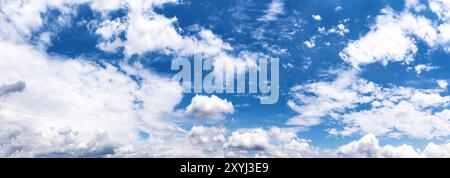 Panoramic white fluffy clouds in the blue sky, Fantastic soft white clouds against blue sky Stock Photo