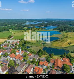 Panoramic view over the Osterseen lakes near Iffeldorf in the Bavarian Oberland Stock Photo