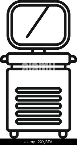 Medical ventilator machine offering consistent breathing support in simple line art style Stock Vector