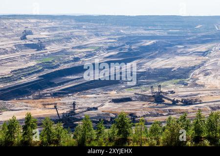 Giant bucket-wheel excavators on the bottom of the Hambach mine, a large open-pit coal mine in Germany, operated by RWE for mining lignite. Stock Photo