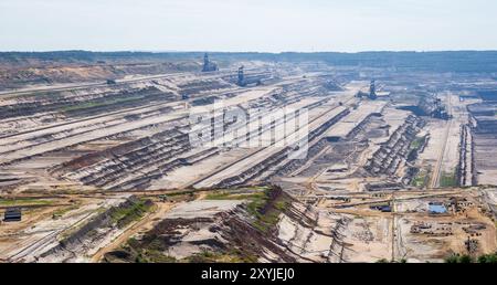 View over the Hambach mine, a large open-pit coal mine in Germany, operated by RWE for mining lignite. Stock Photo