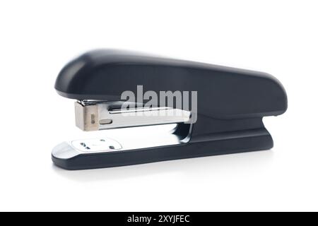 Black office stapler isolated on a white background. Stock Photo