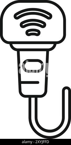 Simple outline icon of a wireless barcode scanner with a hanging hook, ideal for e commerce and retail related designs Stock Vector
