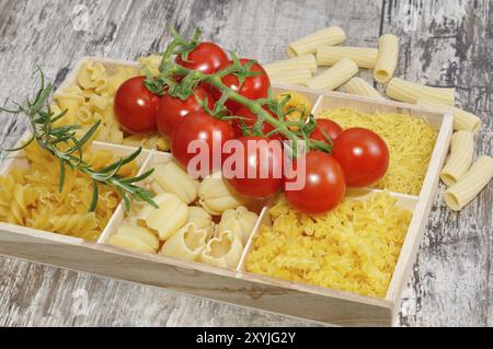 Various types of pasta in a frame. Various types of pasta with decoration Stock Photo