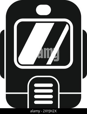 Black and white vector icon of a futuristic monorail train cabin showing doors and window, perfect for transport projects Stock Vector