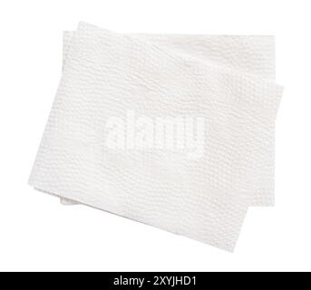 Top view of two folded white tissue paper in stack is isolated on white background with clipping path. Stock Photo