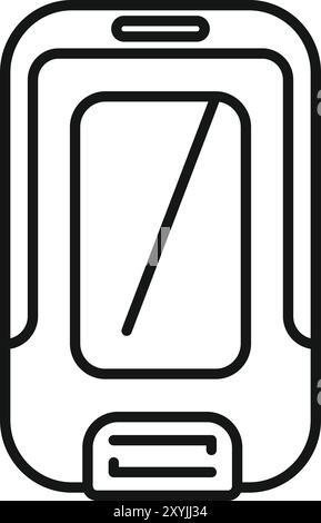 Line icon of a public transport validator requiring a ticket to be validated before granting access Stock Vector